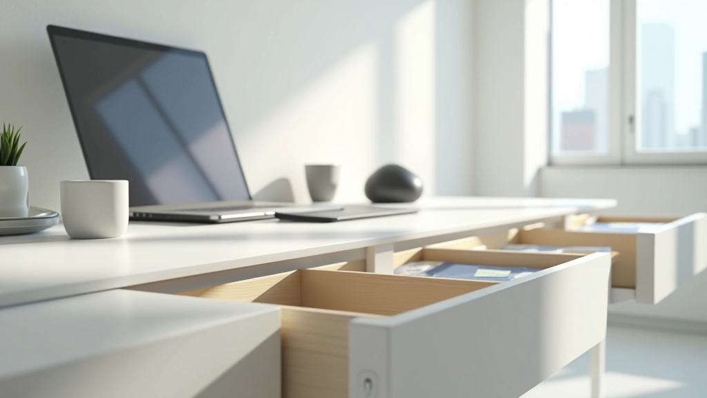 Clean workspace design showing minimal distractions and organized filing system