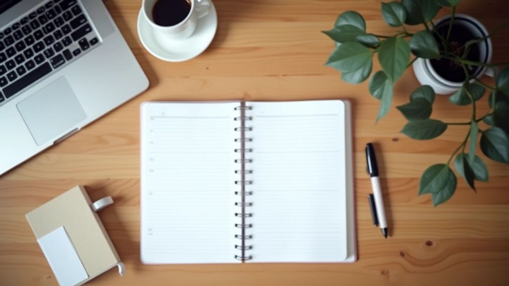 Workspace with calendar, task list, and coffee cup, organized desk setup with soft morning light
