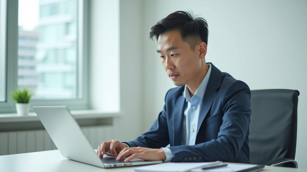 Professional at modern desk focused on productivity task